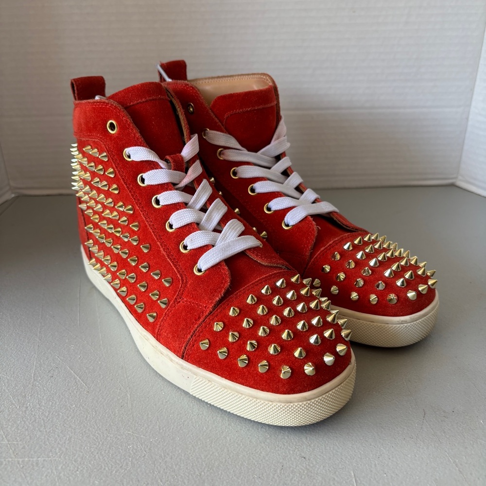 Red Bottom High Top Studded Sneaker With Gold Studs Size 34 (US 7)